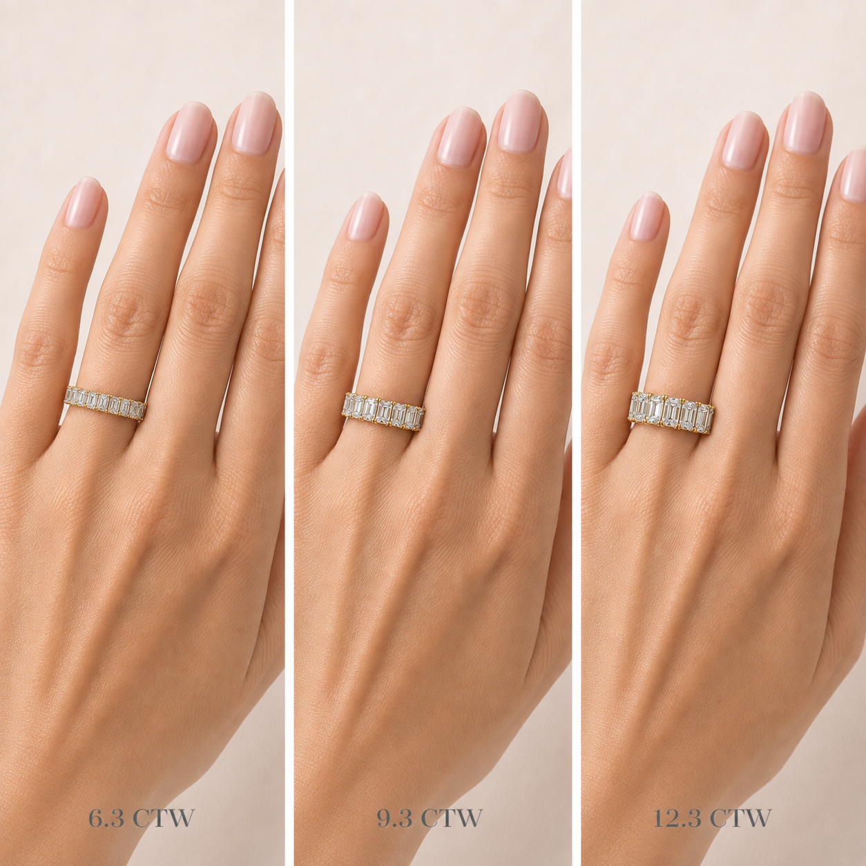 Lab Grown Emerald Diamond Eternity Yellow Gold