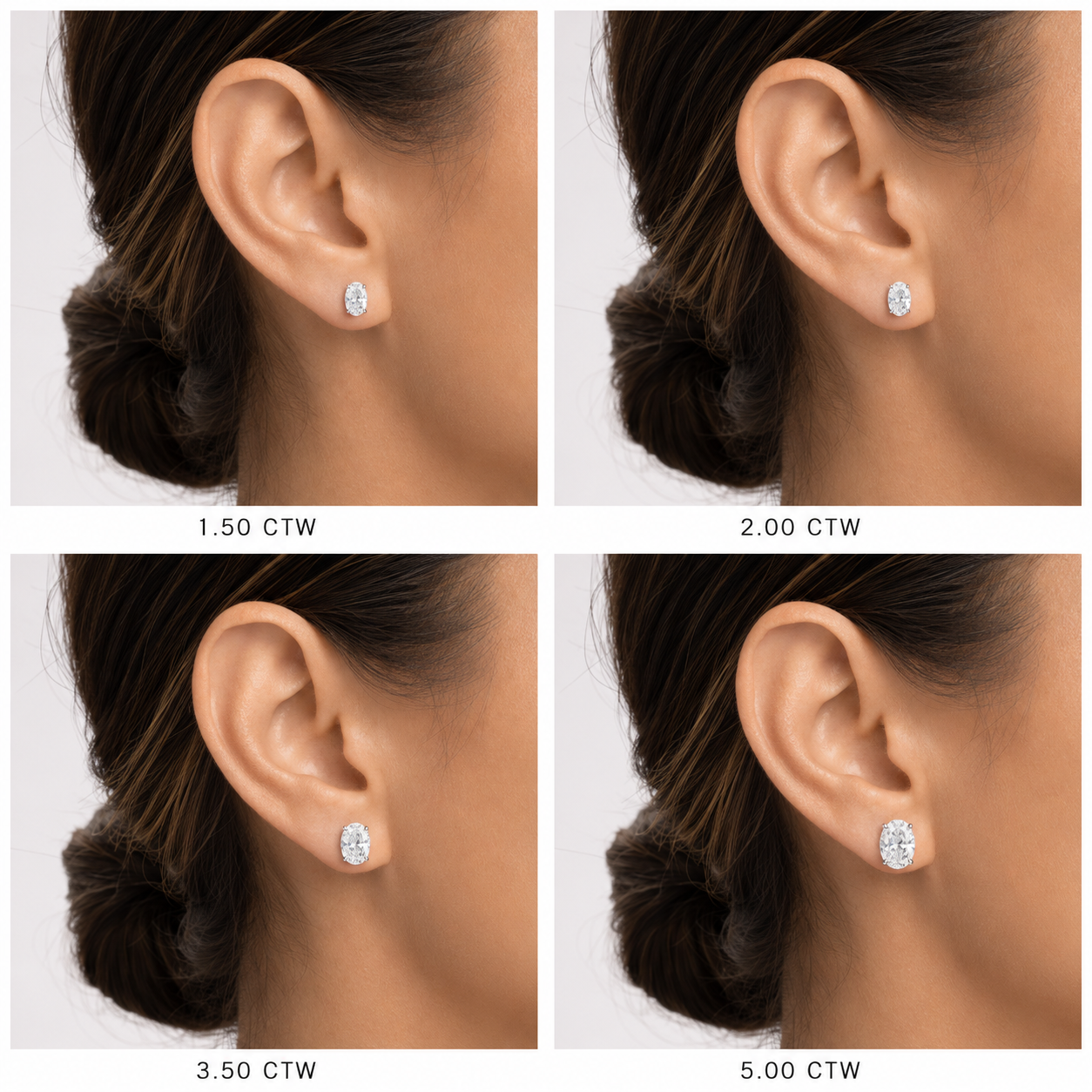 4 Prong Oval Lab Grown Diamond Studs White Gold