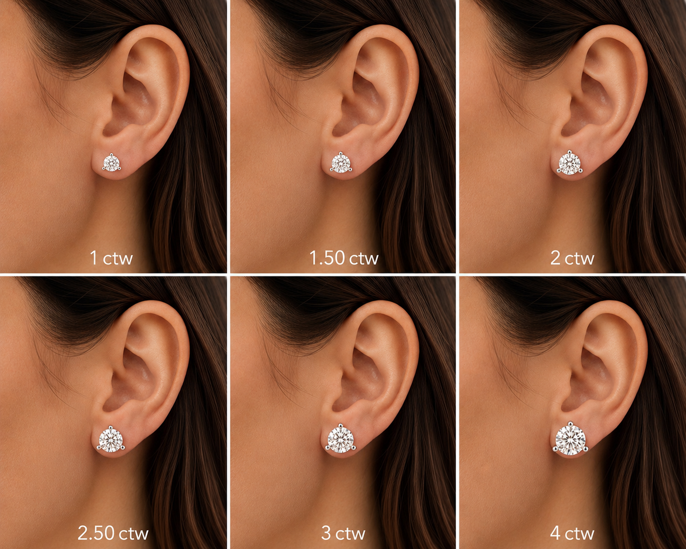 3 Prong Round Lab Grown Diamond Studs White Gold