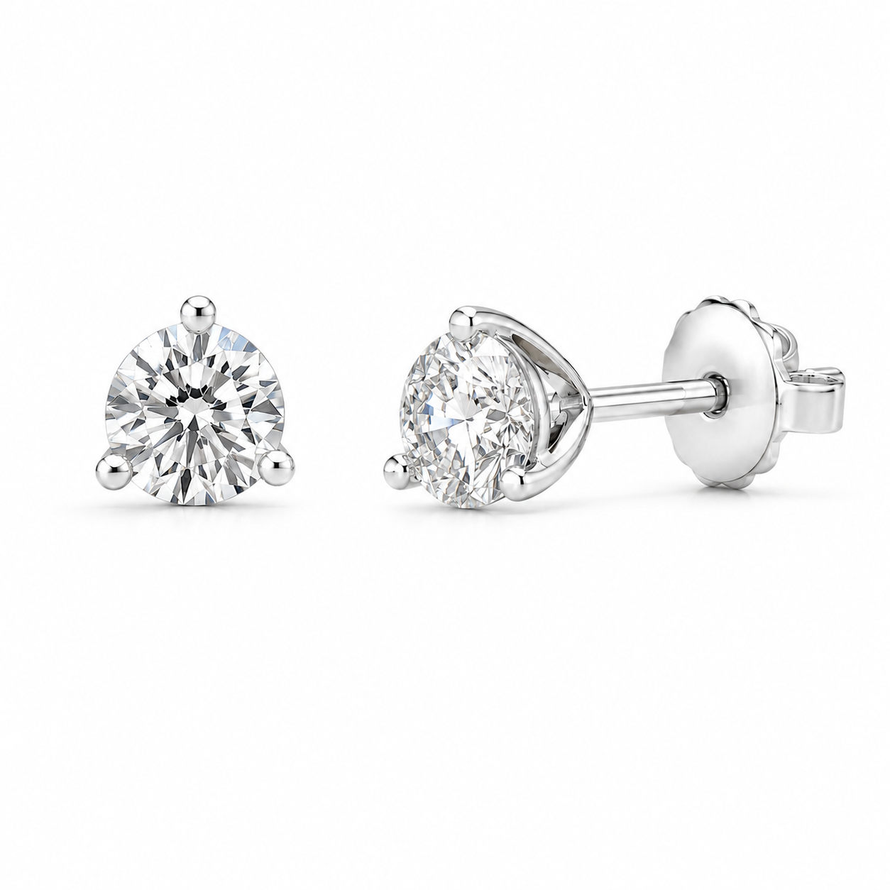3 Prong Round Lab Grown Diamond Studs White Gold