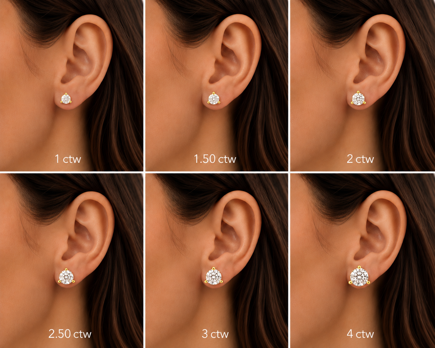 3 Prong Round Lab Grown Diamond Studs Yellow Gold