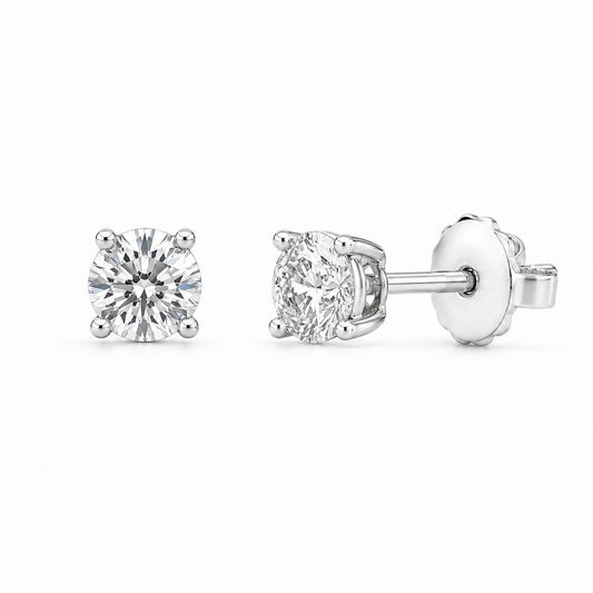 4 Prong Round Lab Grown Diamond Studs White Gold