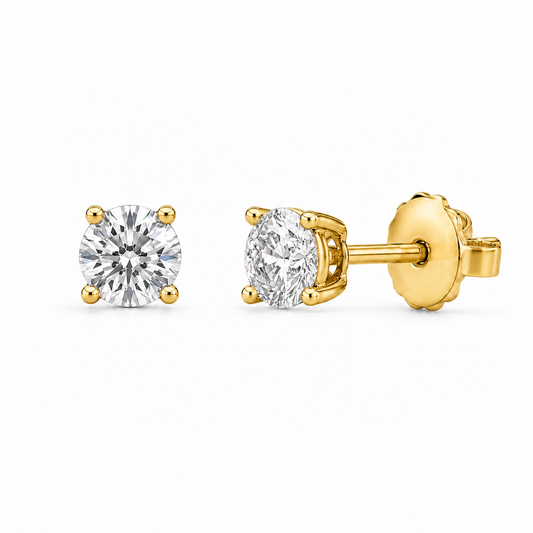 4 Prong Round Lab Grown Diamond Studs Yellow Gold