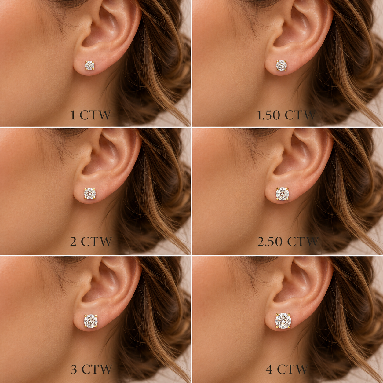 4 Prong Round Lab Grown Diamond Studs Yellow Gold