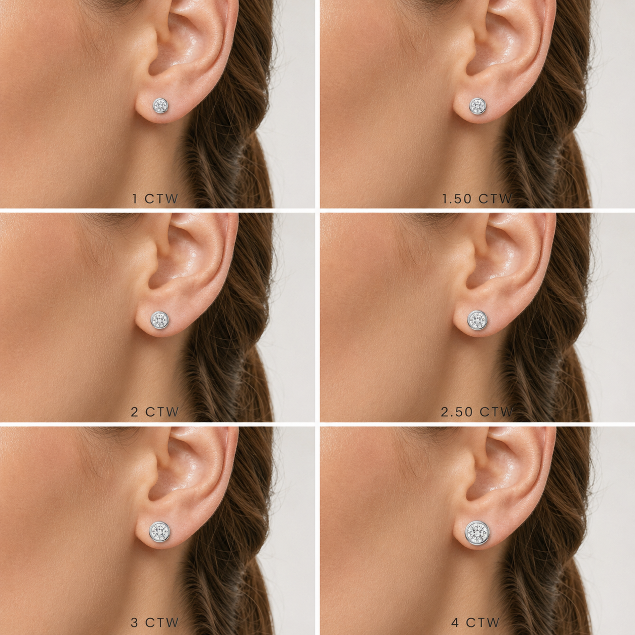 Bezel set round lab grown diamond studs white gold