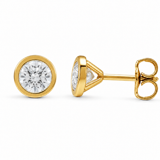 Bezel Set Round Lab Grown Diamond Studs Yellow Gold