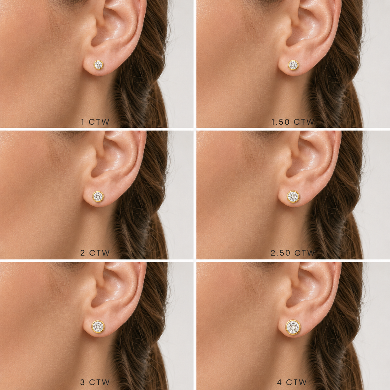Bezel Set Round Lab Grown Diamond Studs Yellow Gold