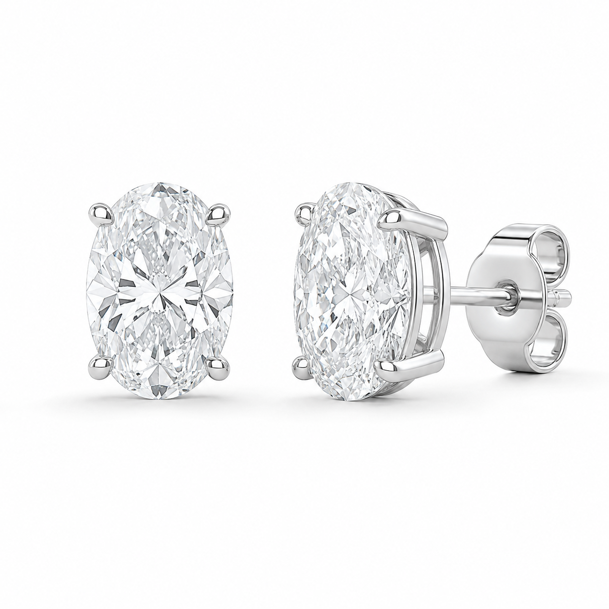 4 Prong Oval Lab Grown Diamond Studs White Gold