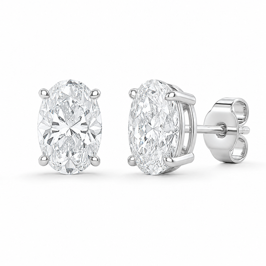 4 Prong Oval Lab Grown Diamond Studs White Gold