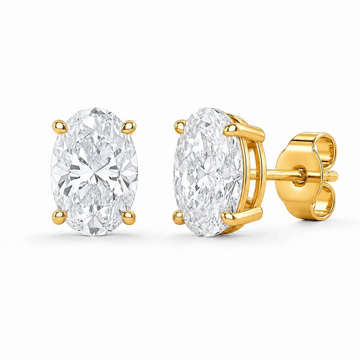 4 Prong Oval Lab Grown Diamond Studs Yellow Gold